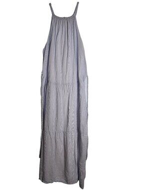 Japana 100% Cotton Blue and‎ White Striped Maxi Dress Size L EUC